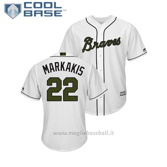 Maglia Baseball Uomo Atlanta Braves Nick Markakis 2018 Dia de los Caidos Cool Base Bianco